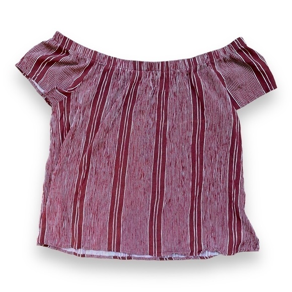 Bobeau Red With White Stripe Off Shoulder Short Sleeve Top Size Large - Picture 5 of 9